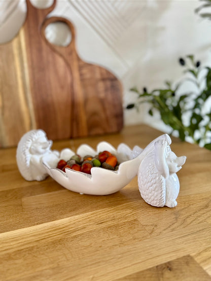 Autumnal Touches Ceramic Hedgehogs Carrying Leaf Dish