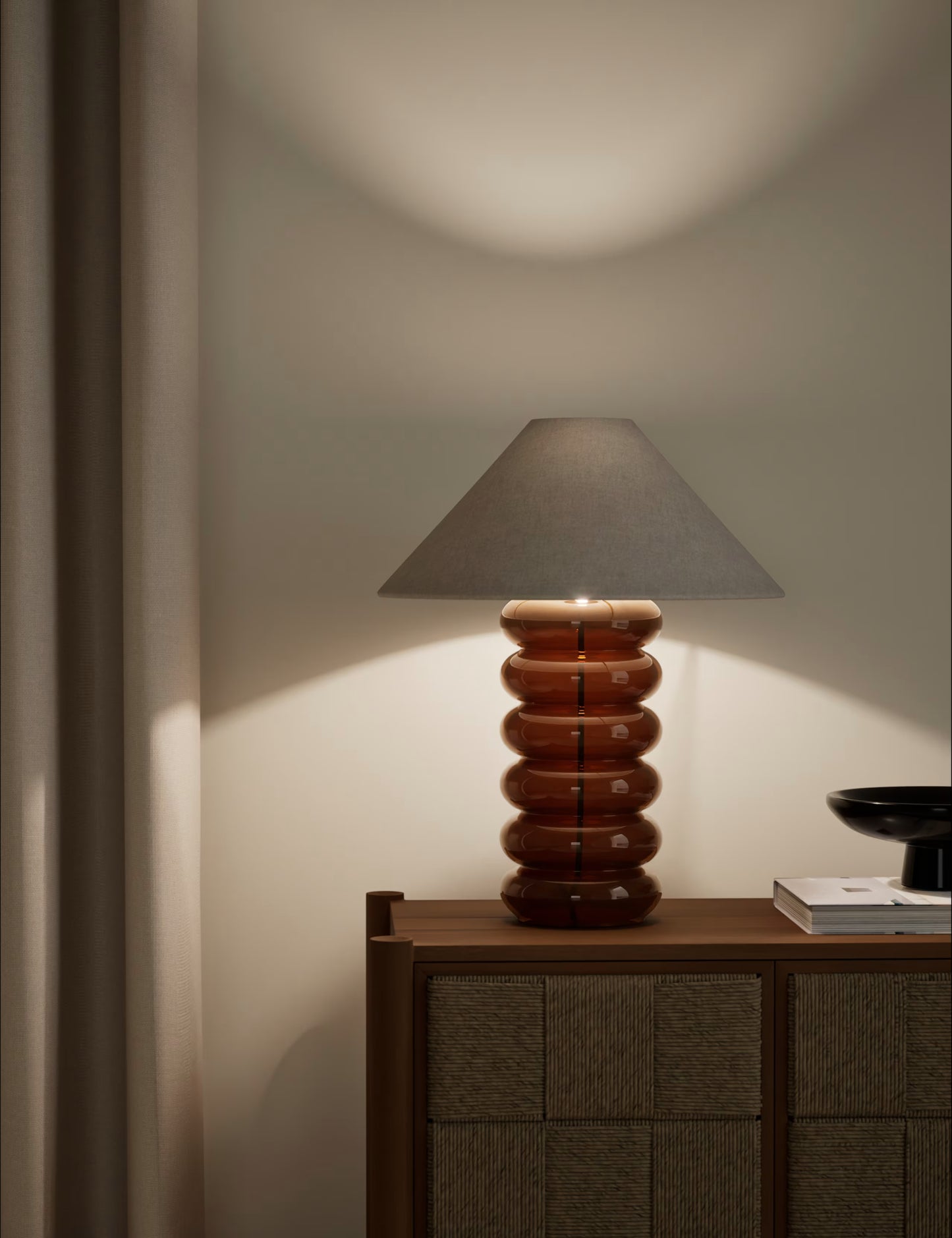 Glass Ribbed Table Lamp - Brown