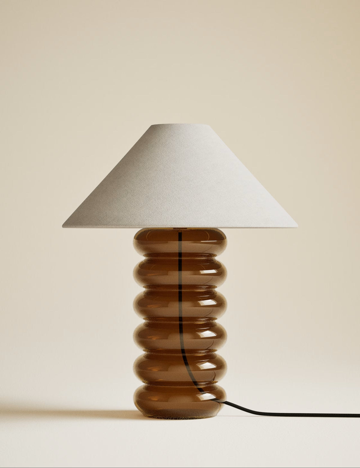 Glass Ribbed Table Lamp - Brown