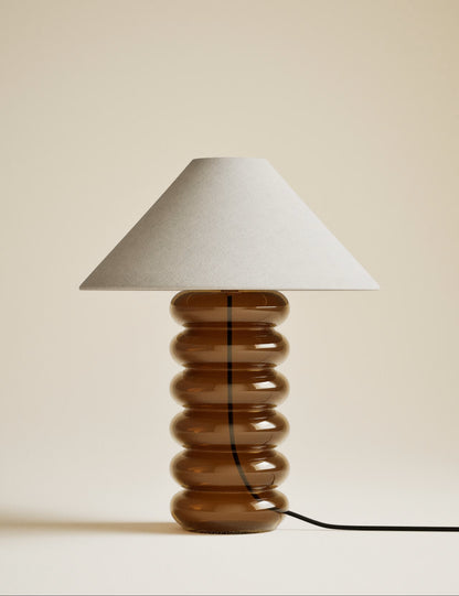 Glass Ribbed Table Lamp - Brown