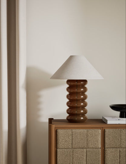 Glass Ribbed Table Lamp - Brown