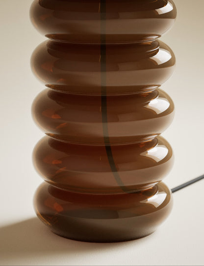 Glass Ribbed Table Lamp - Brown