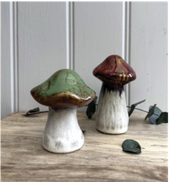 Glazed Ceramic Mushroom Toadstools Ornament Set