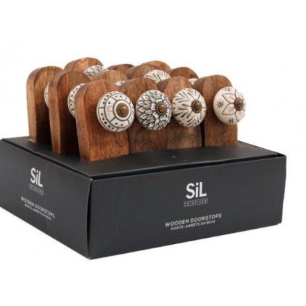 Wooden Wedge Doorstop With Ceramic Flower Knob