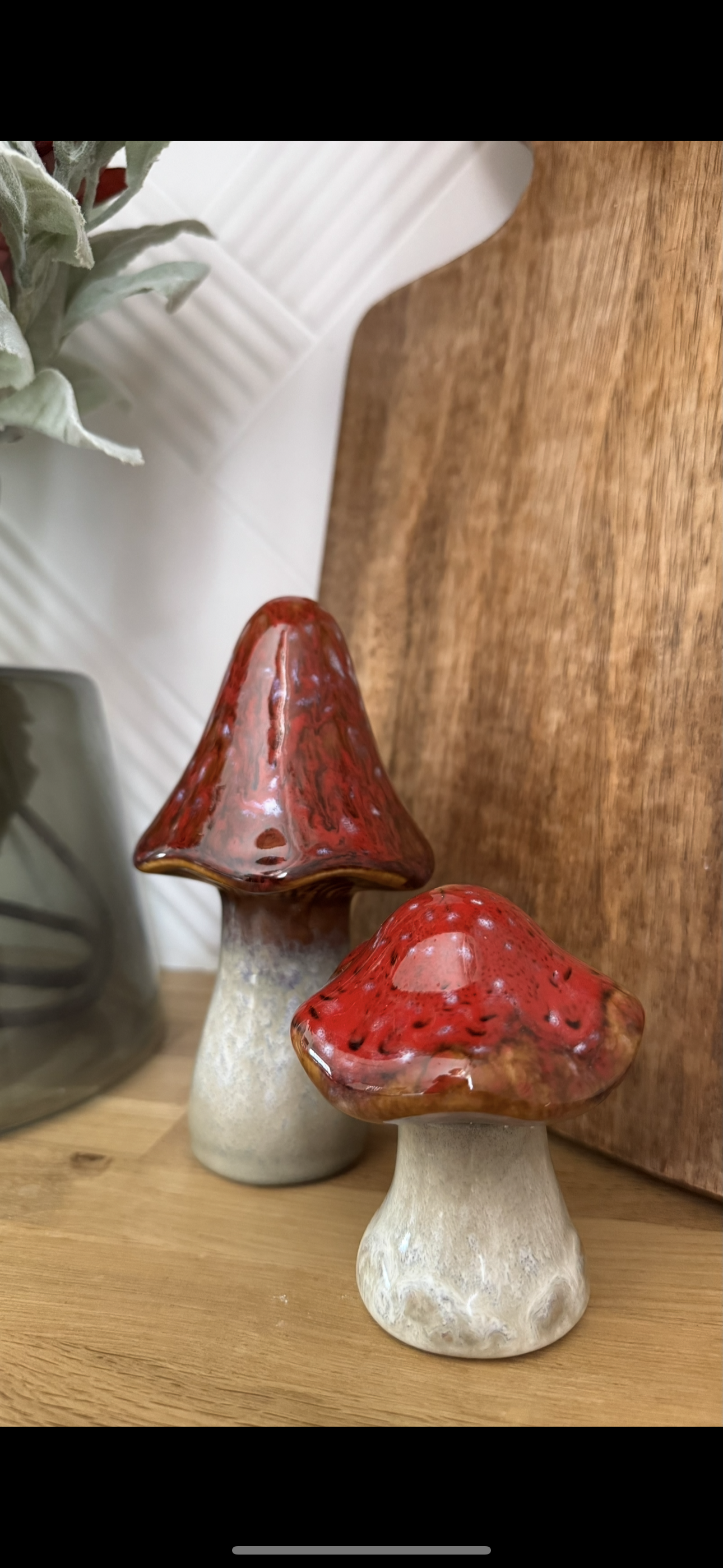 Red & White Glaze Ceramic Mushrooms / Toadstools Ornament
