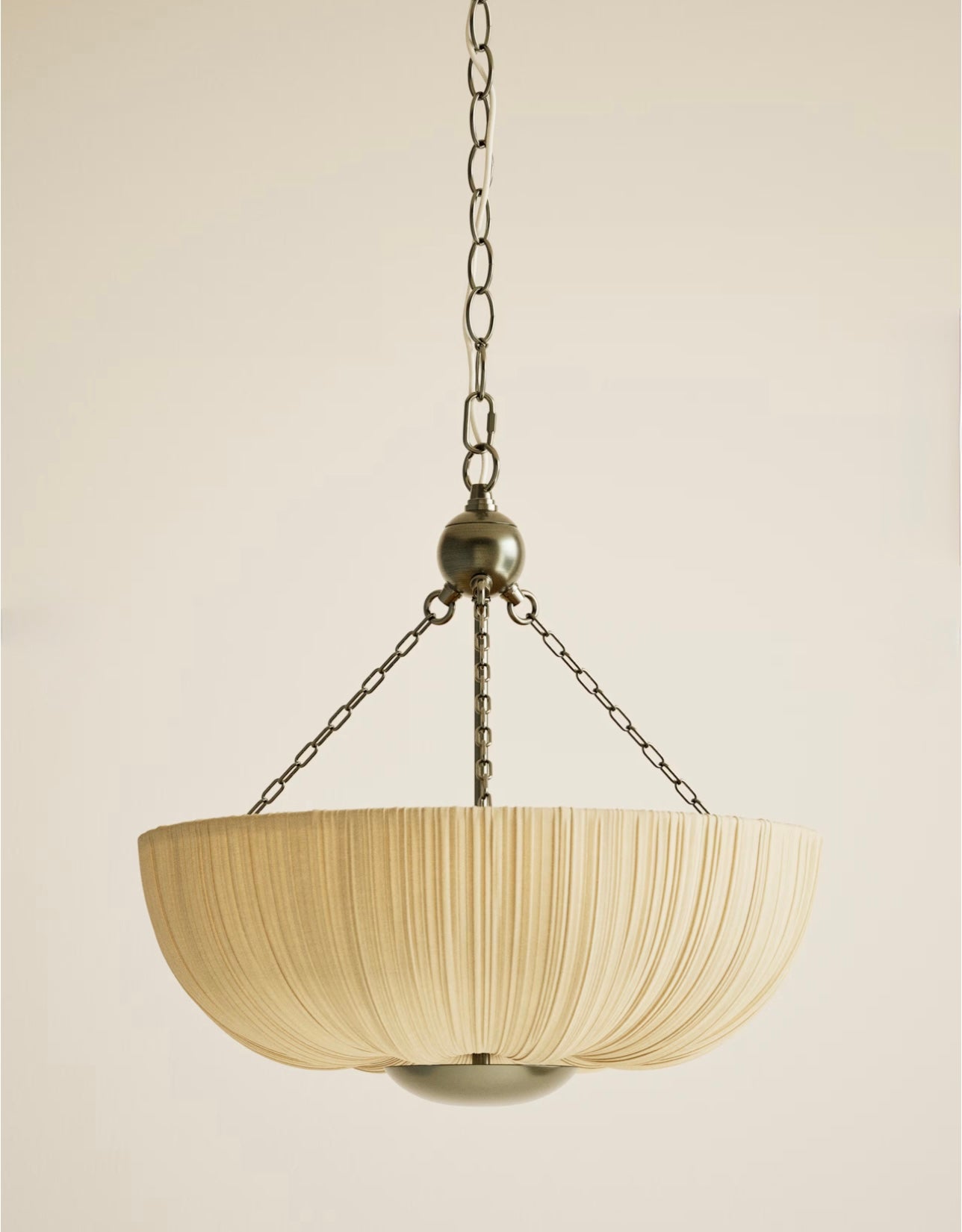 Pleated Fabric Uplighter Pendant Light - Antique Brass