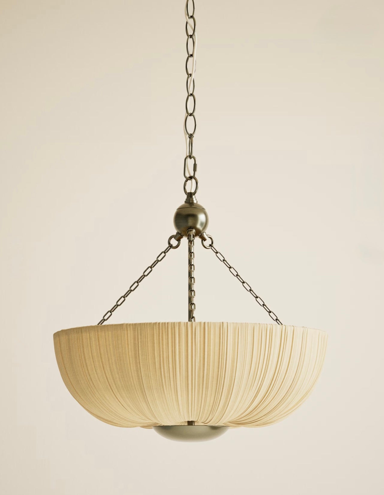 Pleated Fabric Uplighter Pendant Light - Antique Brass