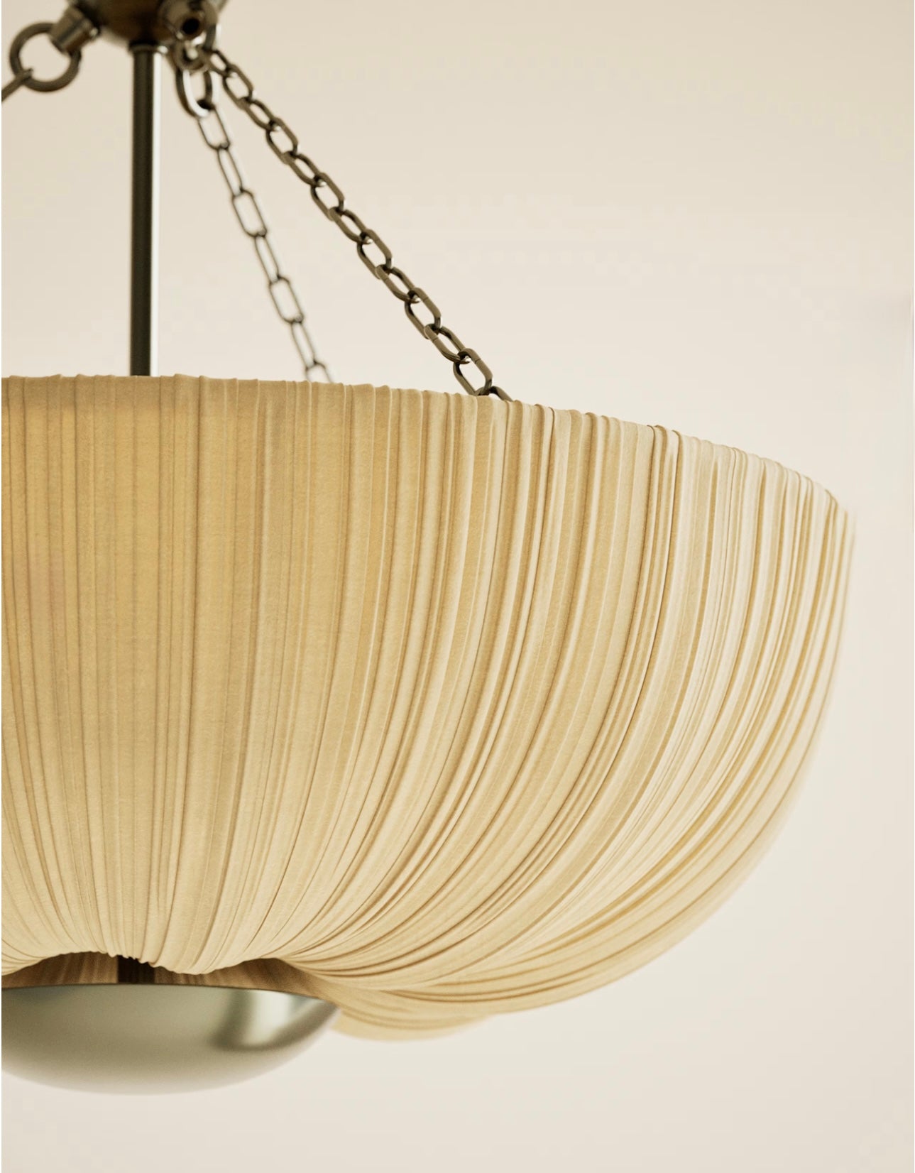 Pleated Fabric Uplighter Pendant Light - Antique Brass