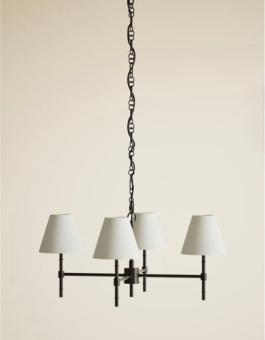 Metal Ribbed Multi-Shade Chandelier - Black