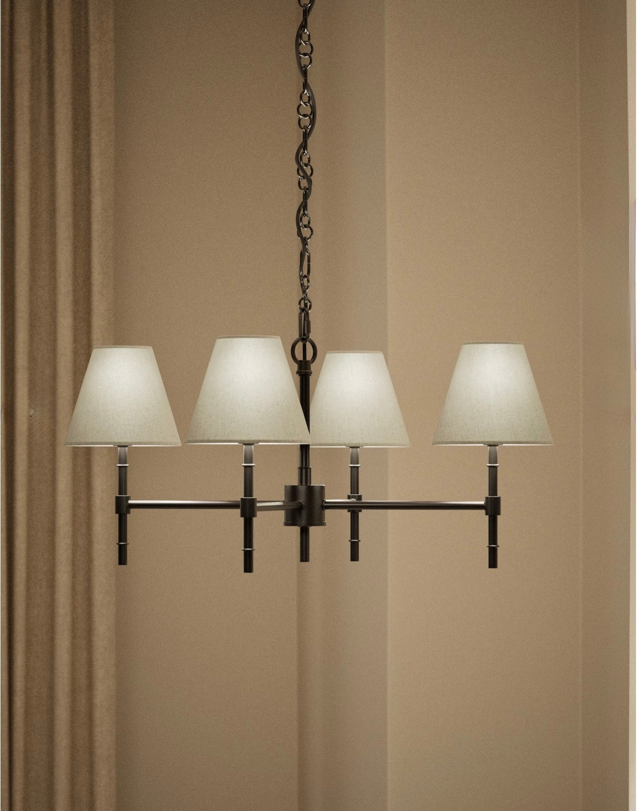 Metal Ribbed Multi-Shade Chandelier - Black