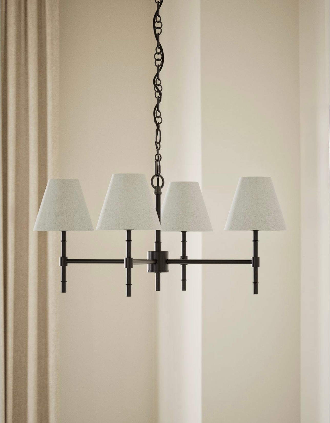 Metal Ribbed Multi-Shade Chandelier - Black