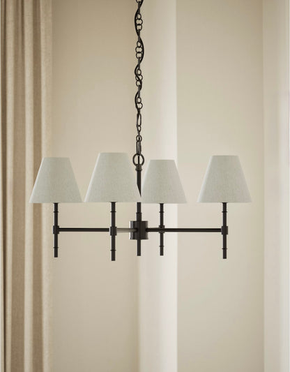 Metal Ribbed Multi-Shade Chandelier - Black