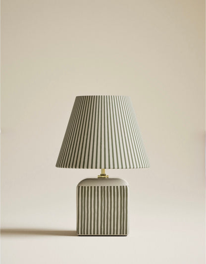 Joshua Ceramic Striped Rechargeable Table Lamp| Navy & White