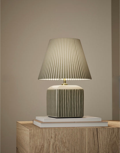 Joshua Ceramic Striped Rechargeable Table Lamp| Navy & White