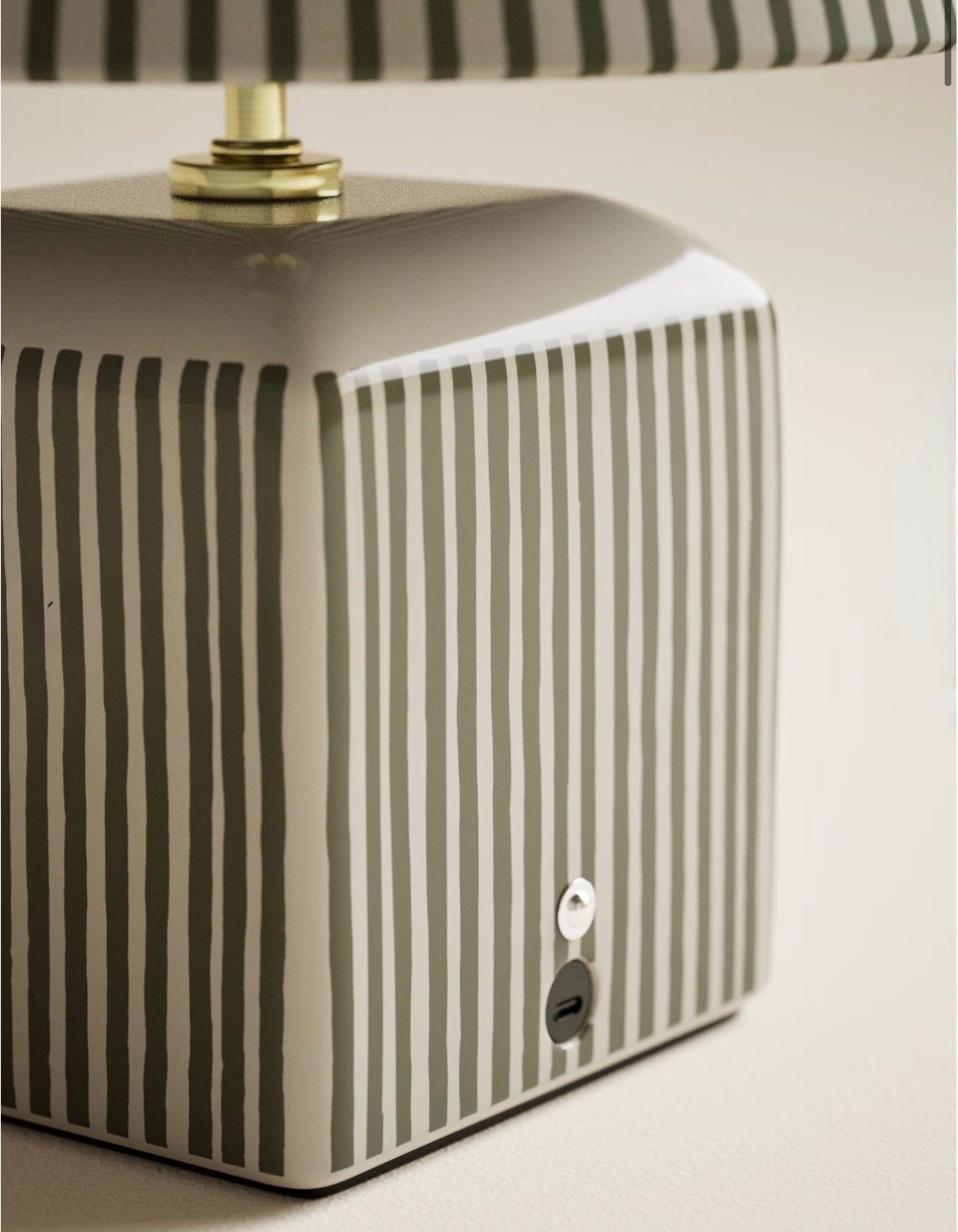 Joshua Ceramic Striped Rechargeable Table Lamp| Navy & White