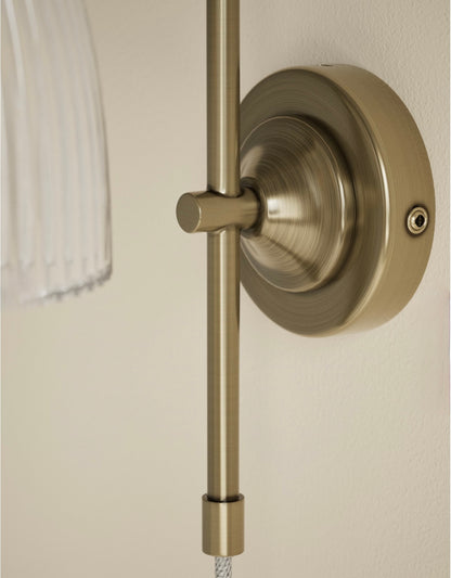 Ribbed Plug In Wall Light - Antique Brass