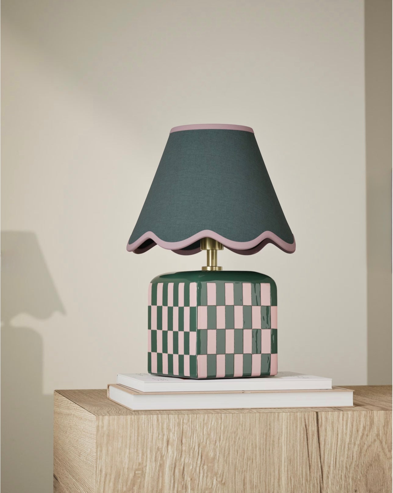 Checkerboard Table Lamp - Multi Coloured| Pink & Green