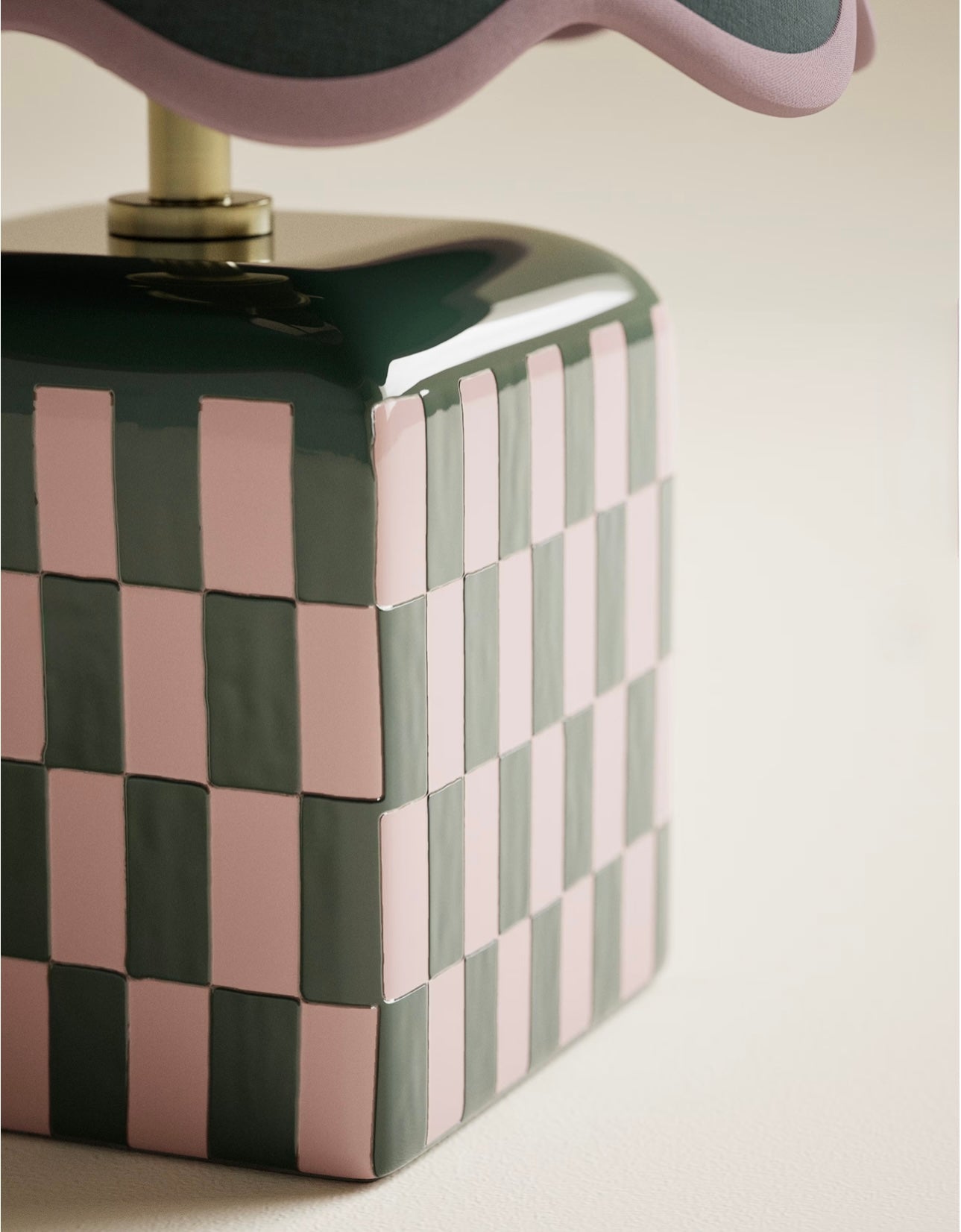 Checkerboard Table Lamp - Multi Coloured| Pink & Green