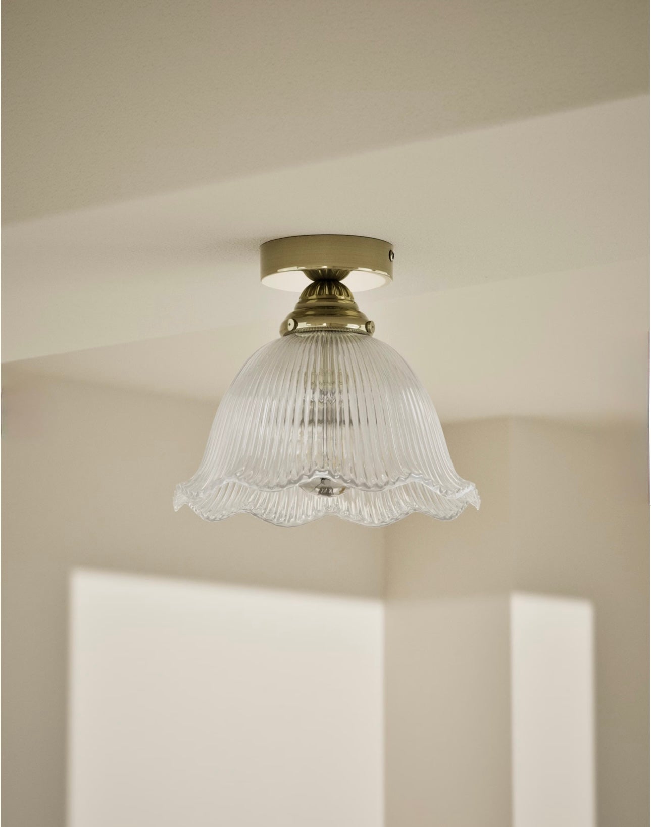 Josephine Glass Flush Ceiling Light - Antique Brass