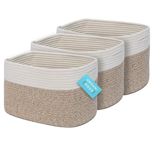 Organi Haus Brown & Off White storage basket- Set of 3