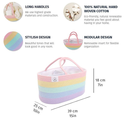 Organi Haus Rainbow Light Nappy Caddy Organiser Nursery Basket