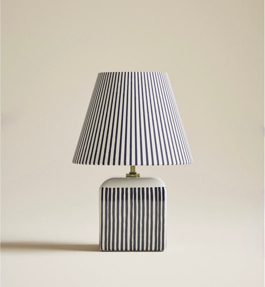Joshua Ceramic Striped Rechargeable Table Lamp| Navy & White