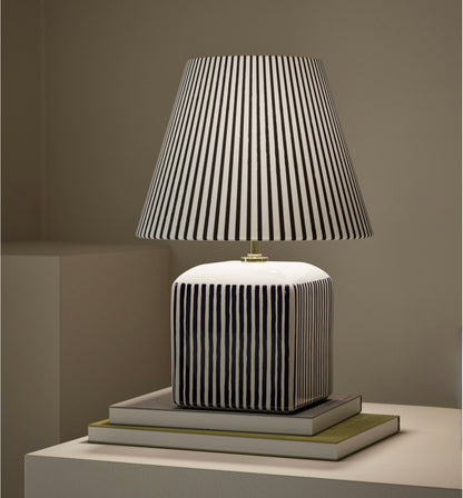 Joshua Ceramic Striped Rechargeable Table Lamp| Navy & White