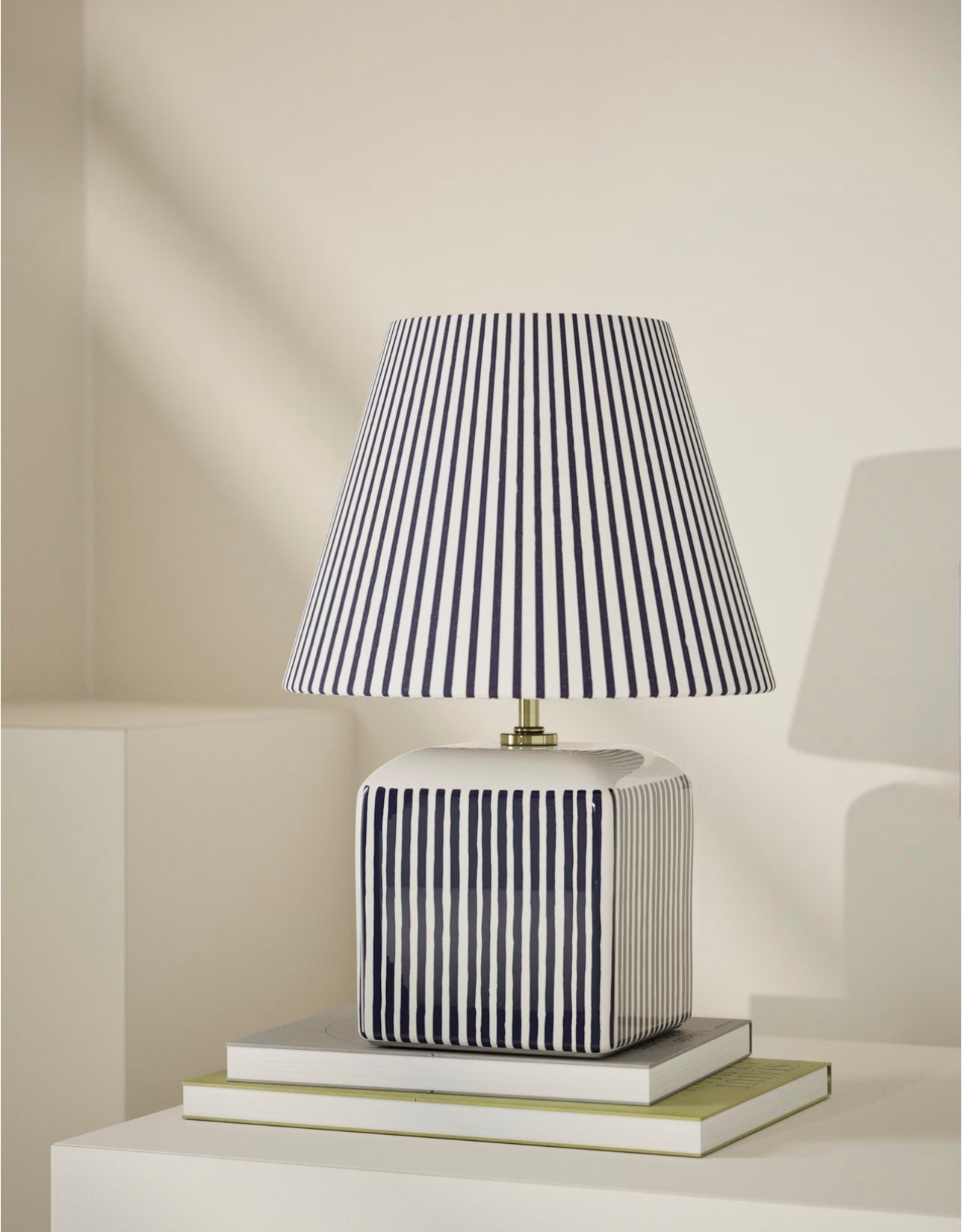 Joshua Ceramic Striped Rechargeable Table Lamp| Navy & White
