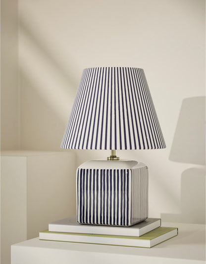 Joshua Ceramic Striped Rechargeable Table Lamp| Navy & White