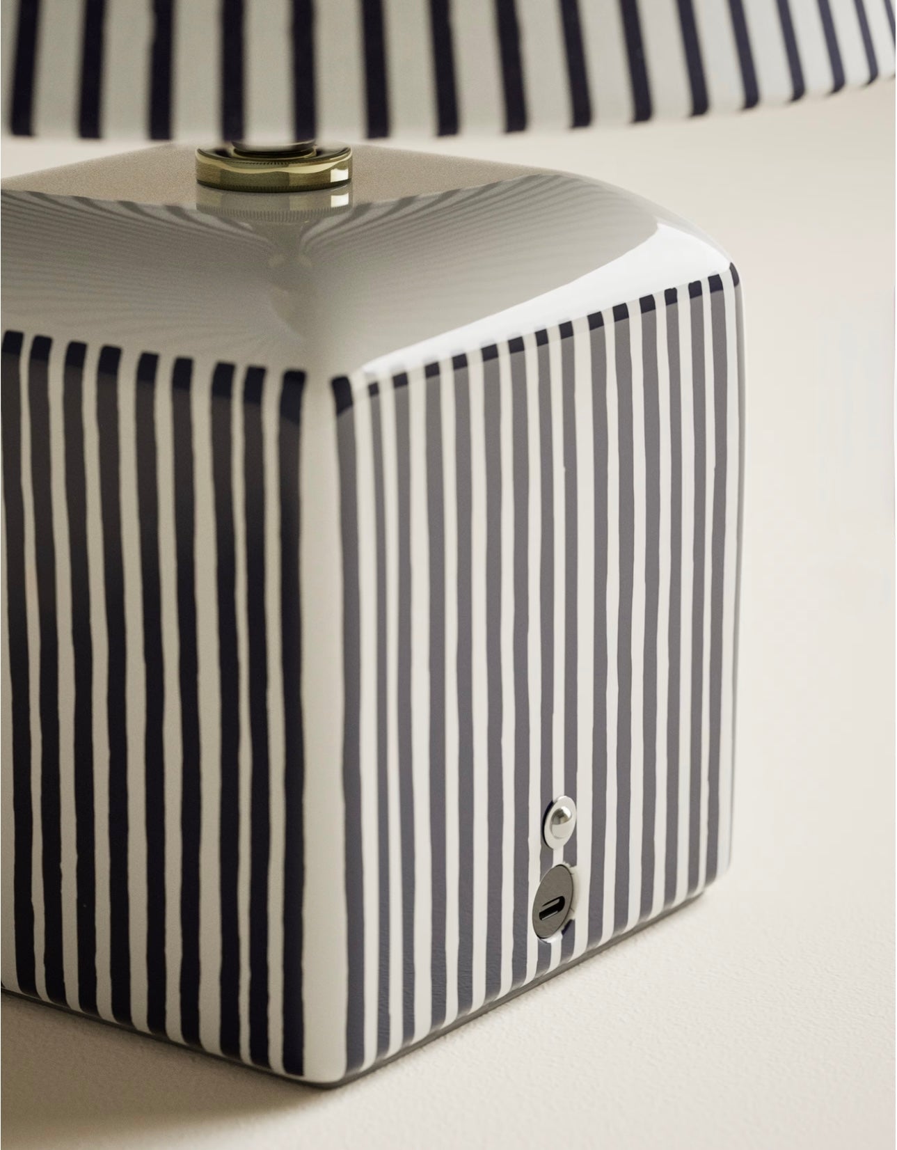 Joshua Ceramic Striped Rechargeable Table Lamp| Navy & White