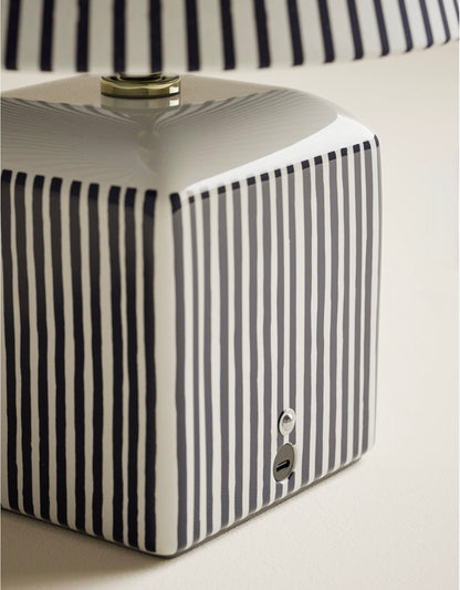 Joshua Ceramic Striped Rechargeable Table Lamp| Navy & White