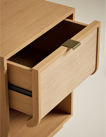 Woven Front Bedside Table - Walnut