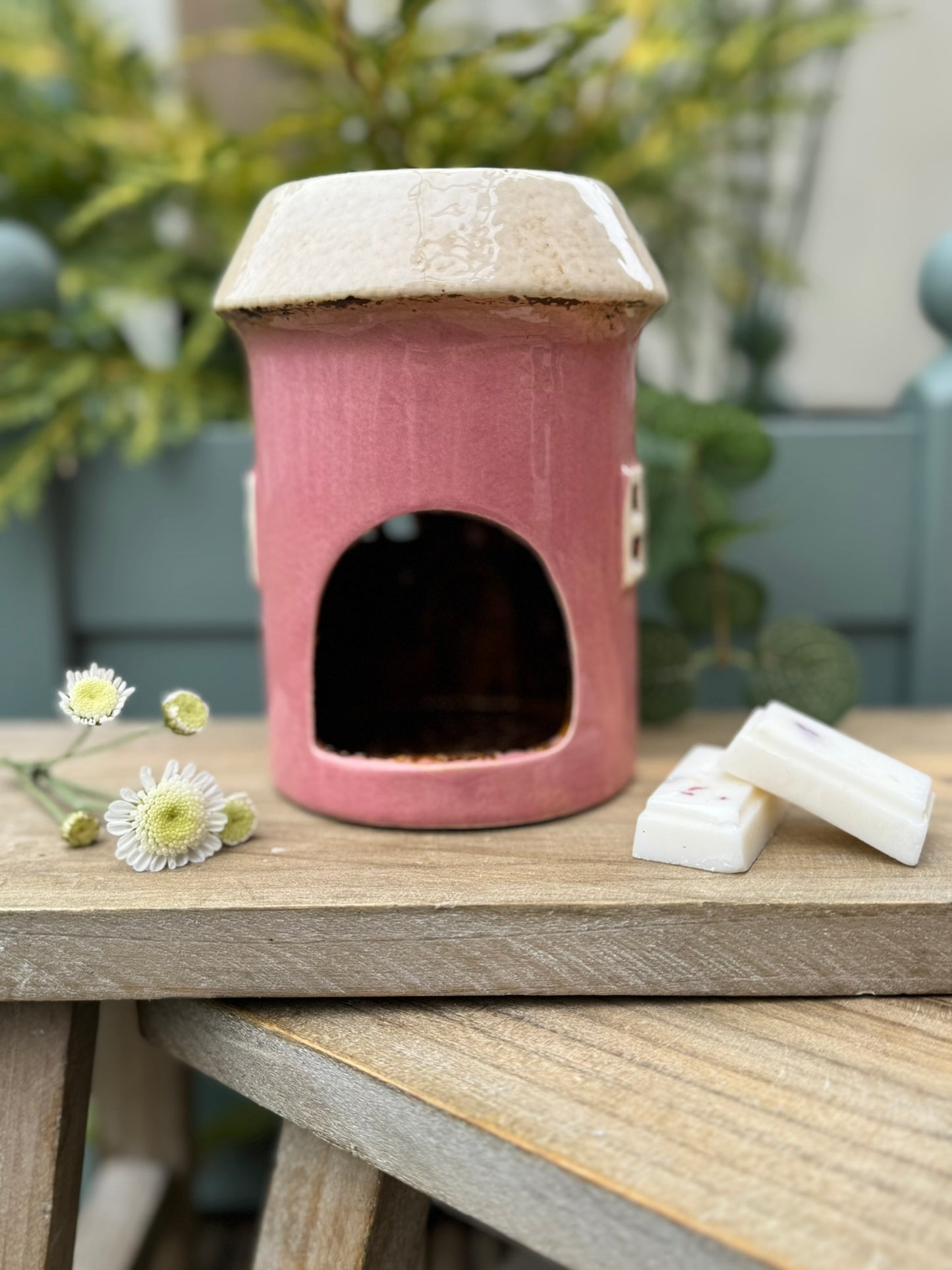 Village Pottery Ceramic Wax Warmer Round House "Windows" Pink