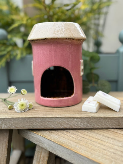 Village Pottery Ceramic Wax Warmer Round House "Windows" Pink