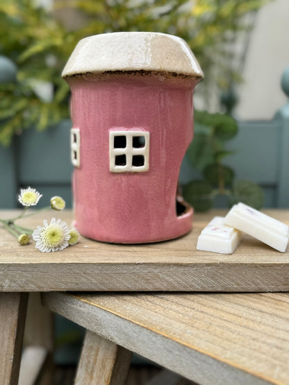 Village Pottery Ceramic Wax Warmer Round House "Windows" Pink