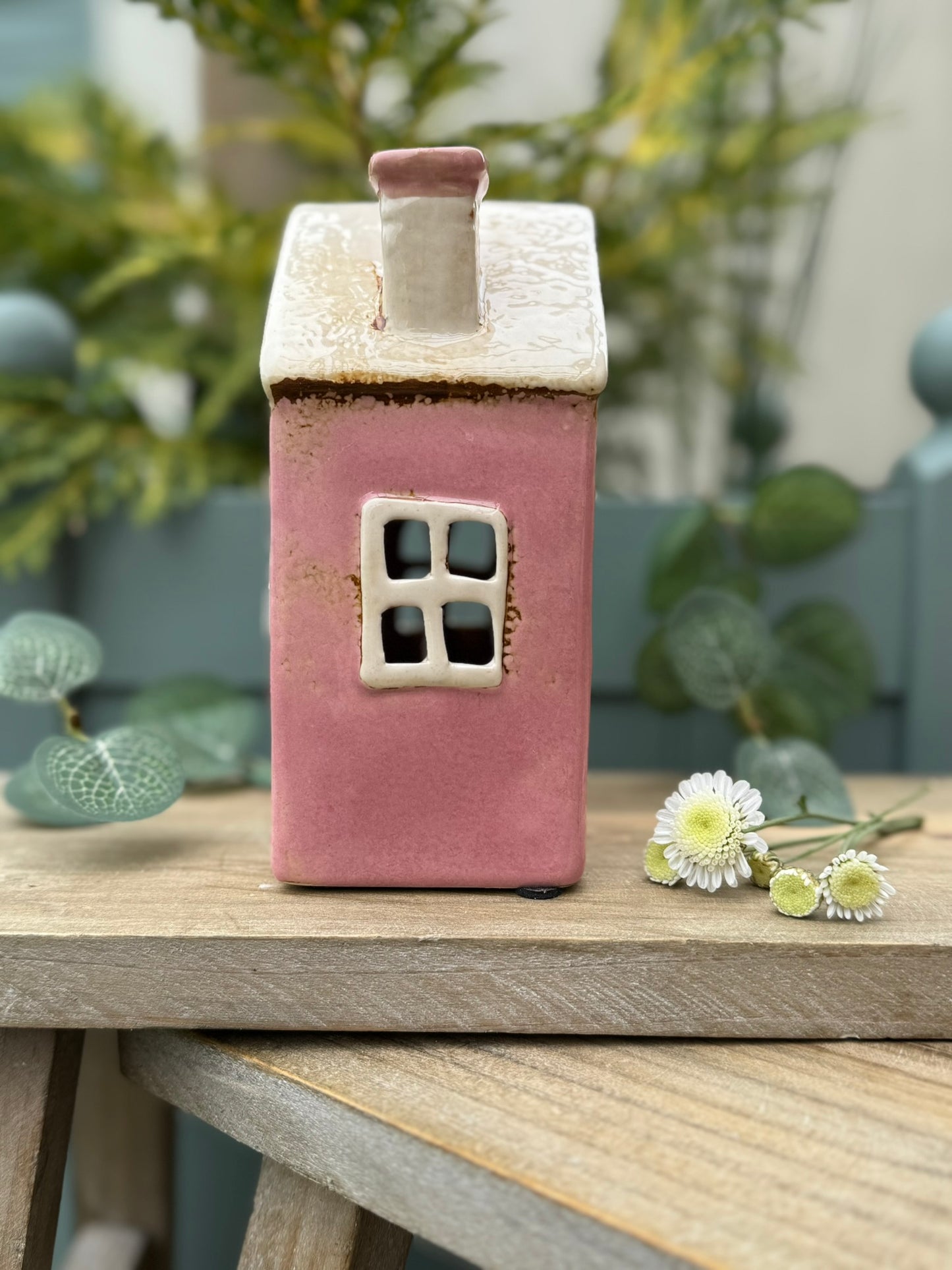 Village Pottery Ceramic Heart House Tealight Candle  Holder- Pink