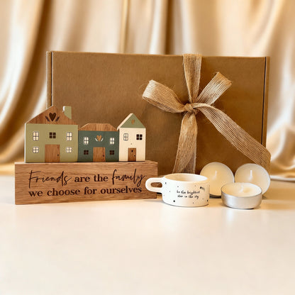 Friendship Gift Box| Wooden Plaque & Tealight Set for Best Friend