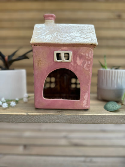 Pink Ceramic House Tealight Holder