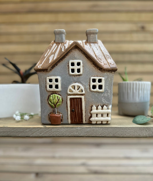 Grey Ceramic House Tealight Holder