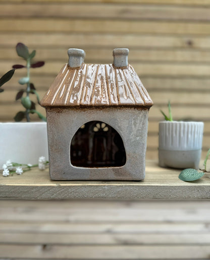 Grey Ceramic House Tealight Holder