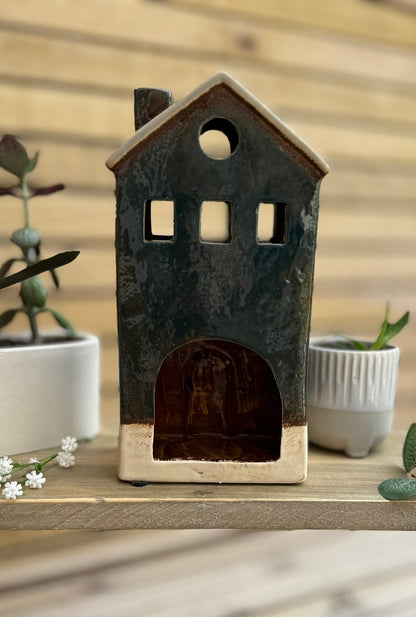 Cool Blue House Candle Holder, 23CM.