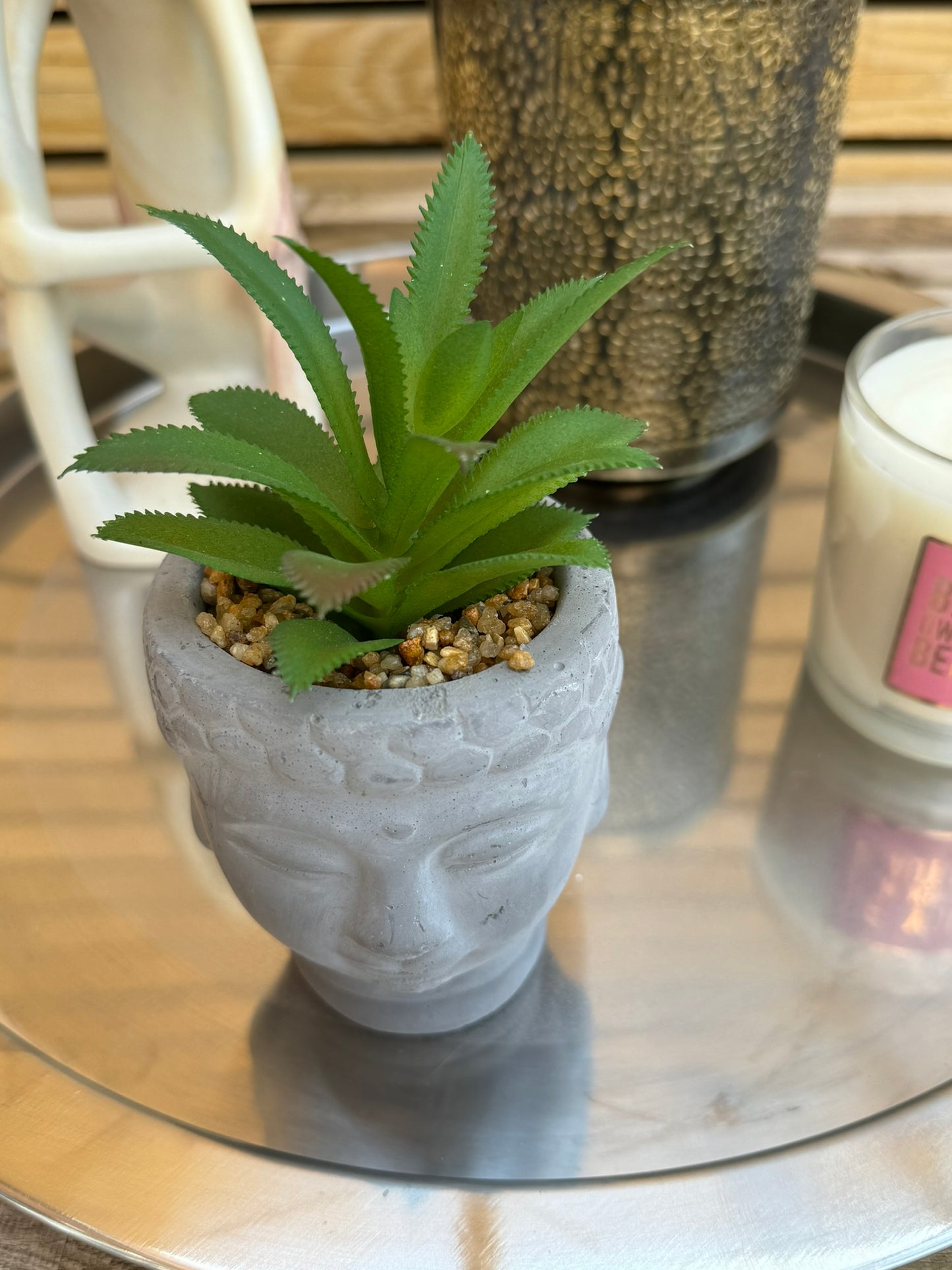 Buddha Head Plant Pot With Artificial  Succulent