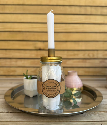 Candle Jar Holder With Unscented White taper Candles