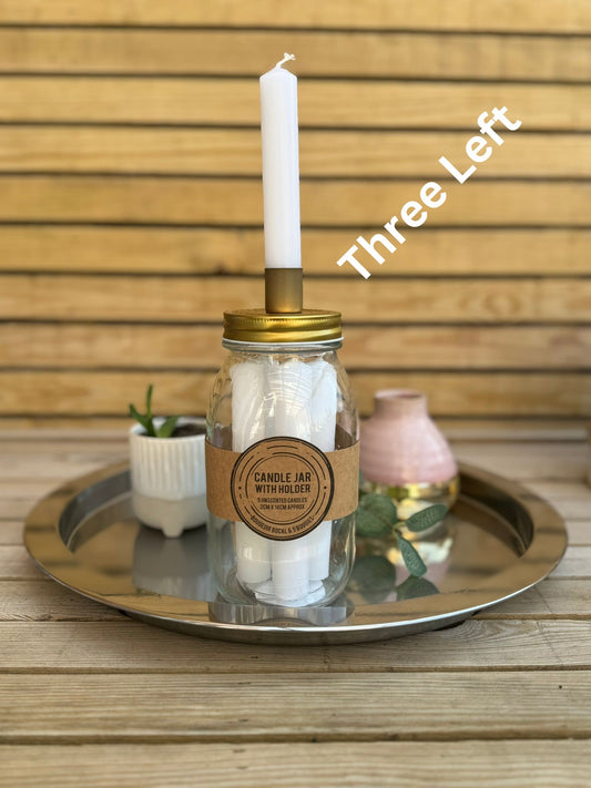 Candle Jar Holder With Unscented White taper Candles