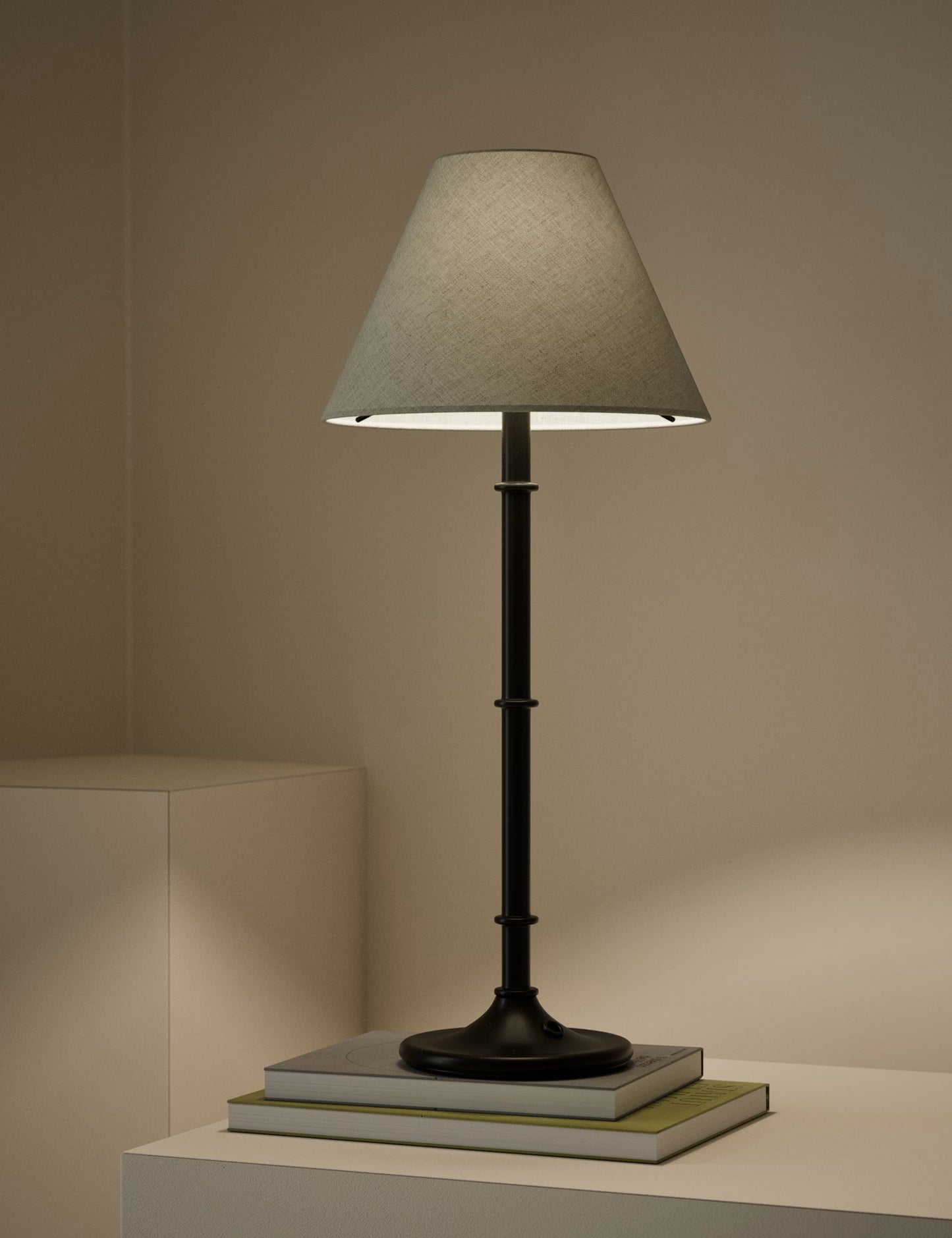 Metal Ribbed Table Lamp - Black