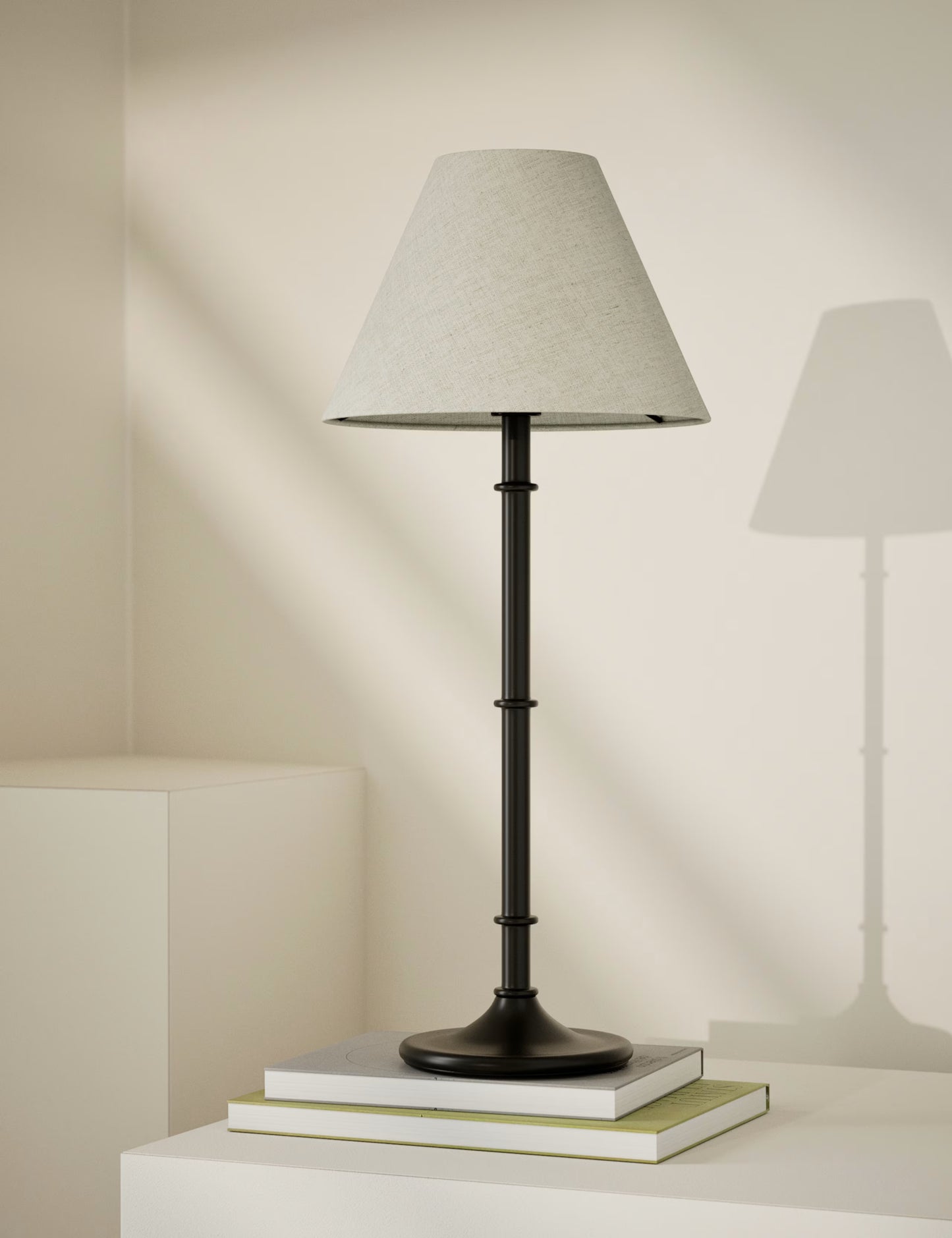 Metal Ribbed Table Lamp - Black