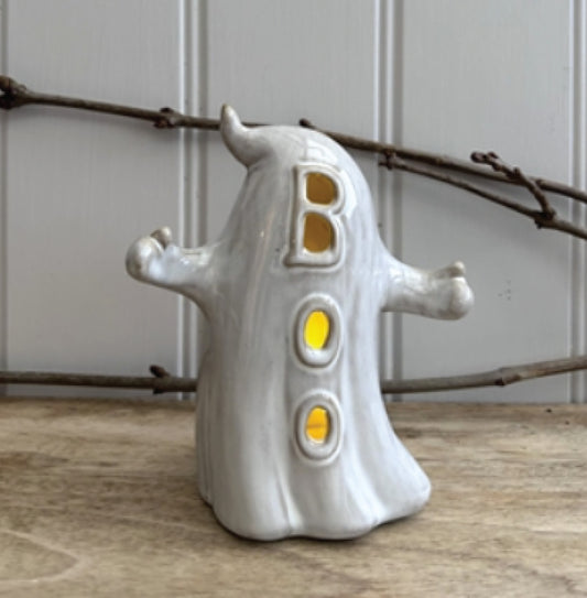 Porcelain LED BOO Ghost Ornament
