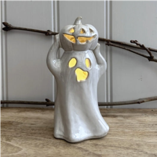Porcelain Ghost & Pumpkin LED Ornament
