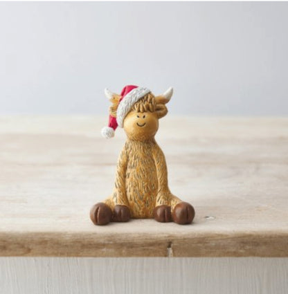 Highland Cow Ornament In Santa Hat