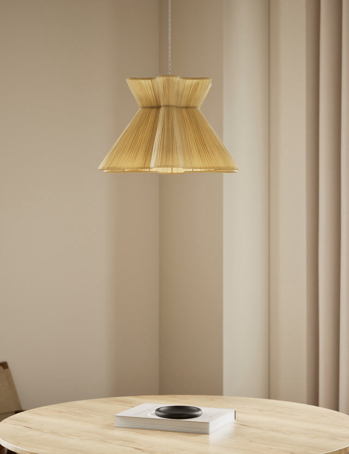 Scallop Pleated Fabric Easy Fit Ceiling Lamp Shade -Cream